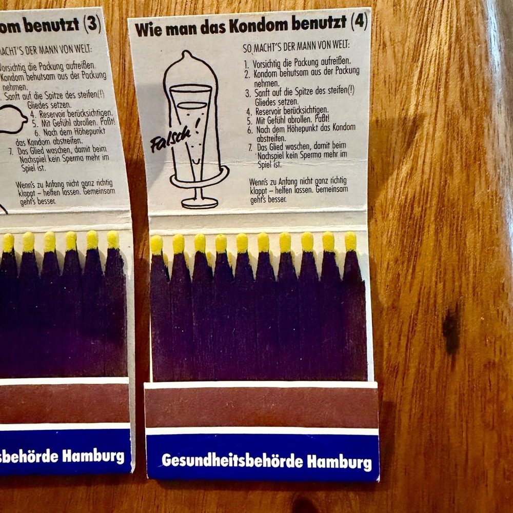 Rare 1980s German AIDS Awareness Matchbook Set Hamburg Condom Campaign - Picture 6 of 6